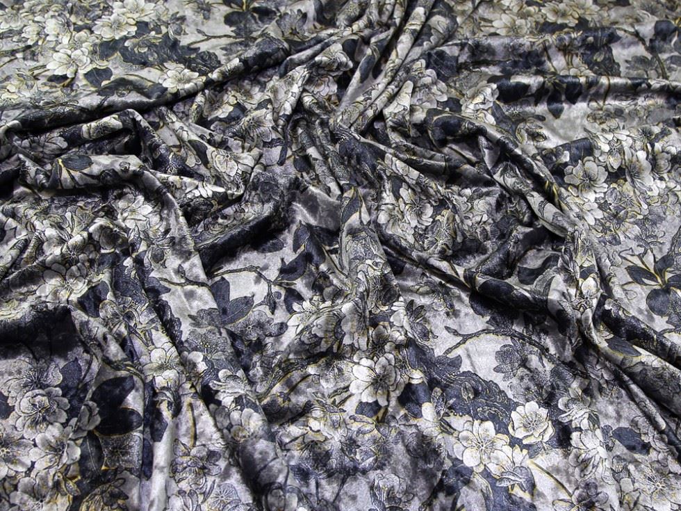 Silver Deadstock Velvet Stretch Knit Fabric