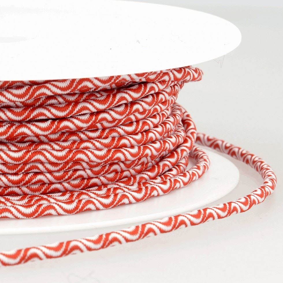 Stephanoise Wave Patterened Round Elastic White & Red