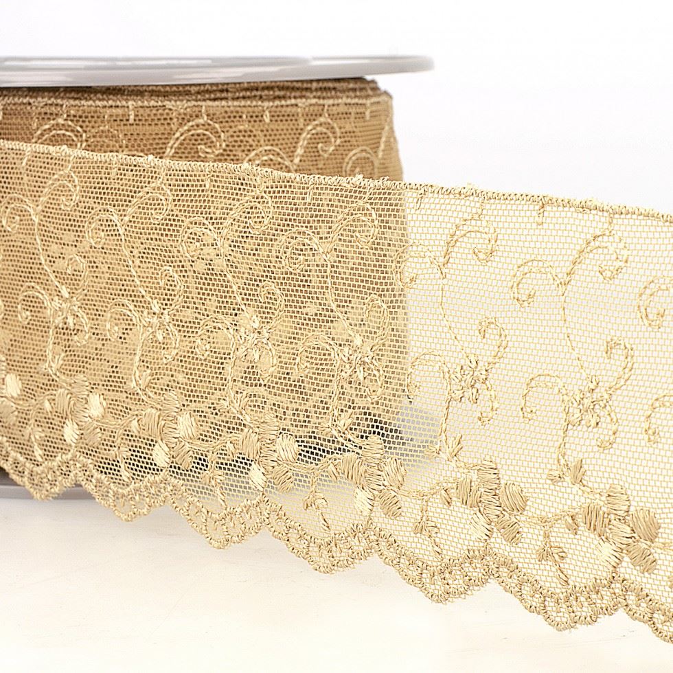 Stephanoise Beige Embroidery Tulle Lace Trim