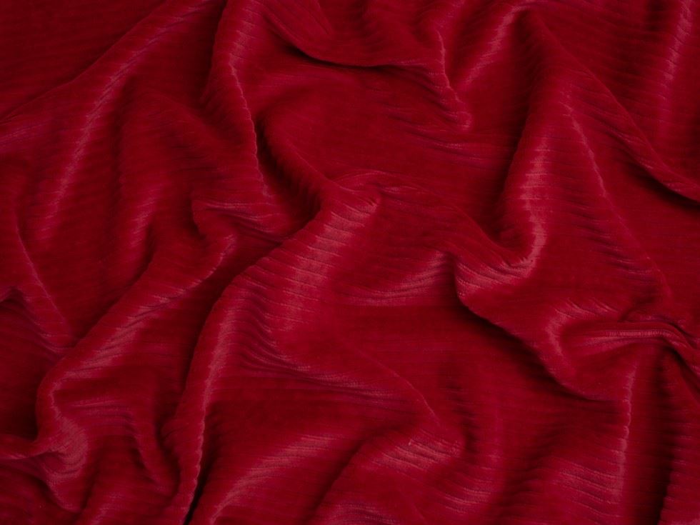 Minerva Core Range 4 Wale Velour Rib Stretch Knit Cord Fabric Dark Red