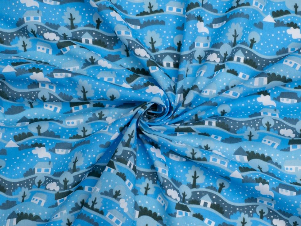 Turquoise Printed Polycotton Fabric
