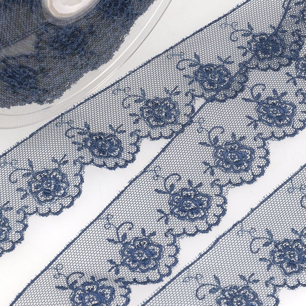 Stephanoise Valenciennes Lace Trim Navy Blue