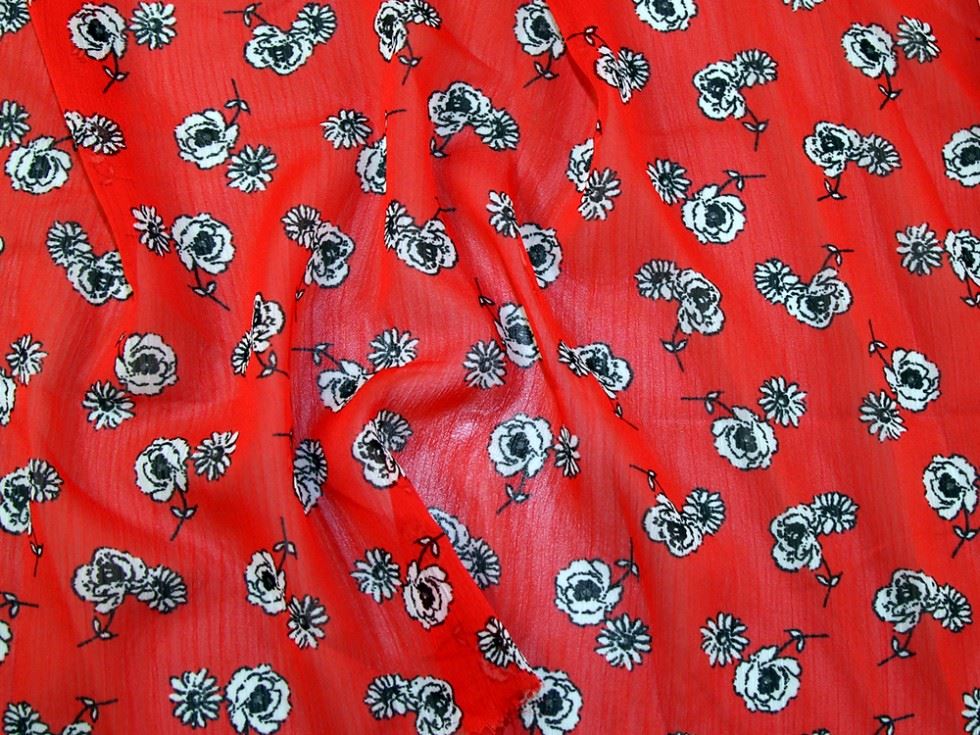 Red Deadstock Crinkle Sheer Chiffon Fabric