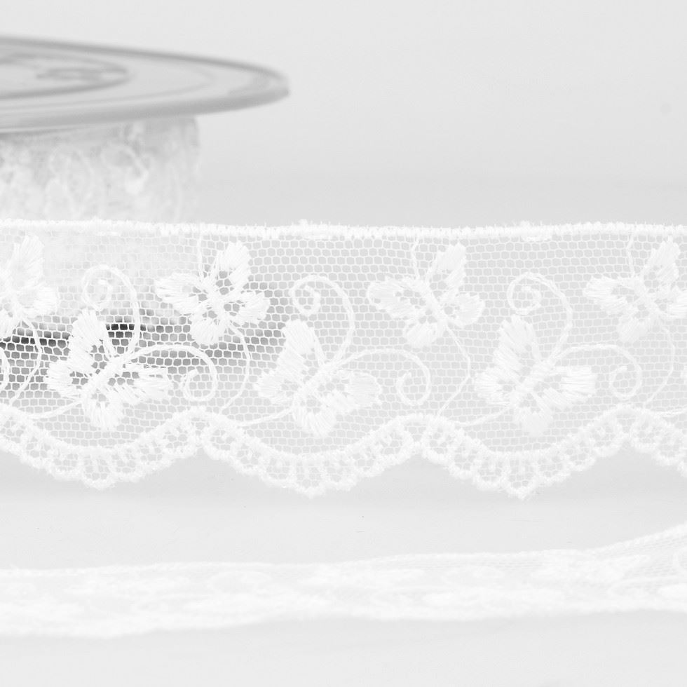 Stephanoise White Embroidery Tulle Lace Trim