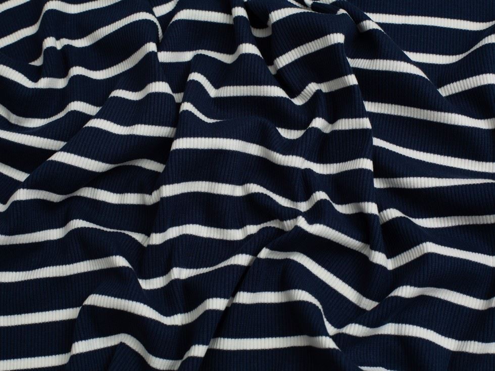 Yarn Dyed Heavy Cotton Rib Stretch Knit Fabric Midnight