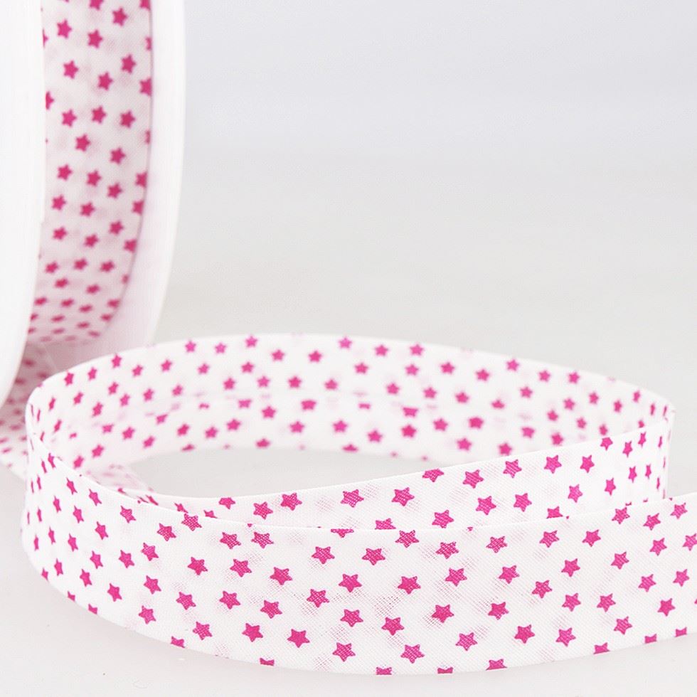 Stephanoise Stars Bias Binding Tape Bright Pink
 
