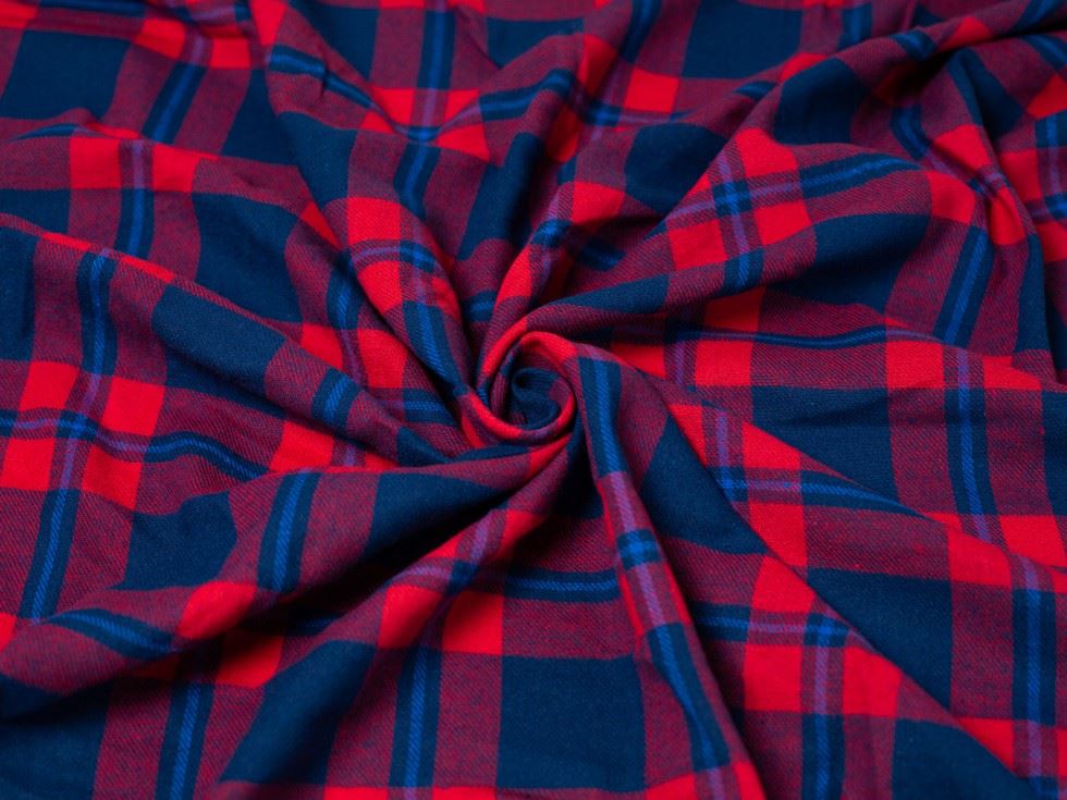 Minerva Core Range Navy & Red Brushed Cotton Flannel Fabric