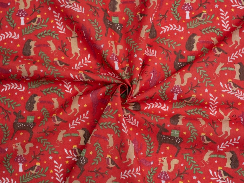 Red Printed Polycotton Fabric
