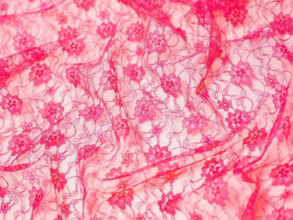 Minerva Core Range Delicate Lace Fabric Fluorescent Cerise Pink
 