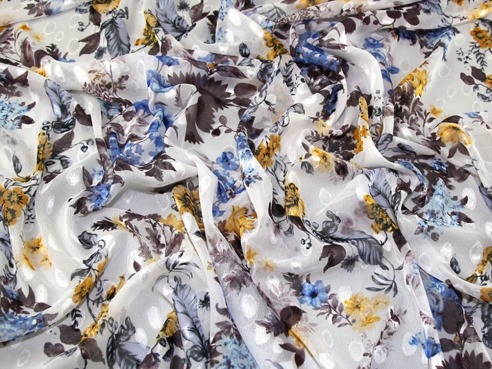 White Grey Deadstock Chiffon Dobby Fabric