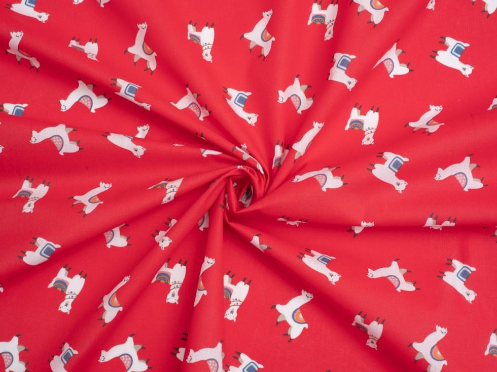 Red Printed Polycotton Fabric