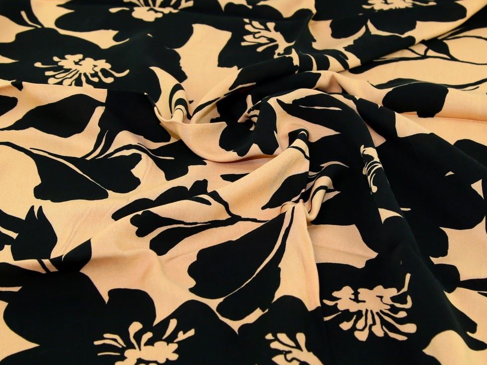 Black & Tan Deadstock Viscose Challis Fabric