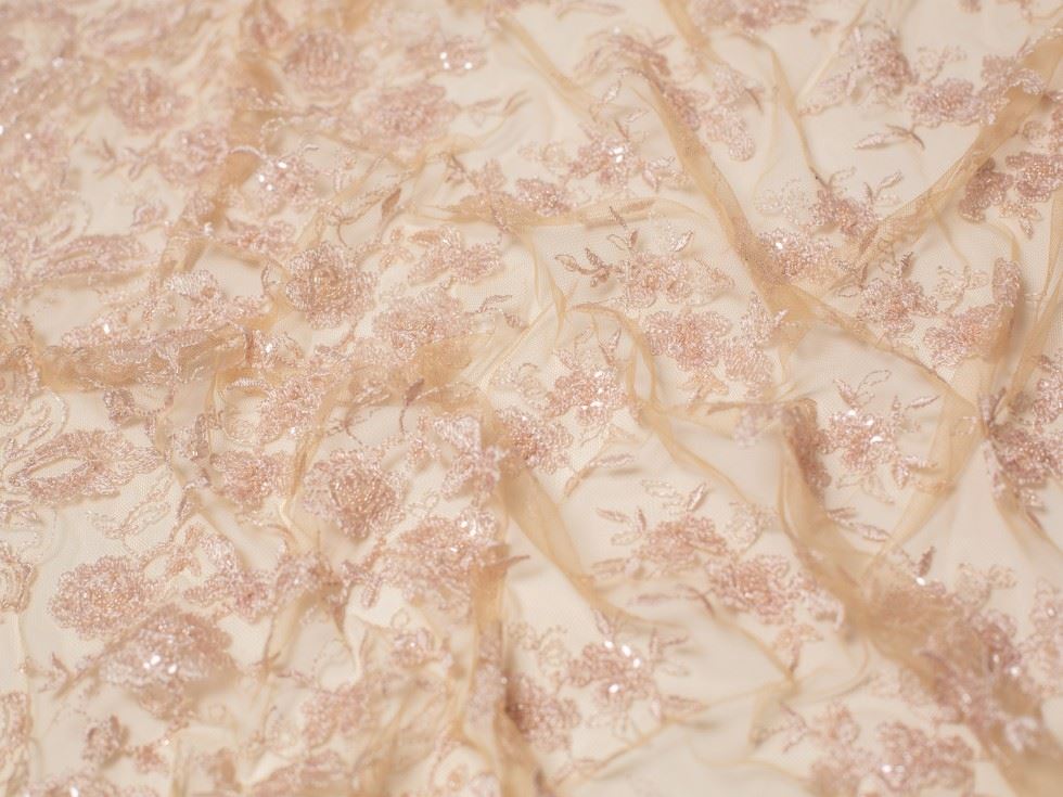 Minerva Core Range Mocha Sienna Beaded Lace Fabric
