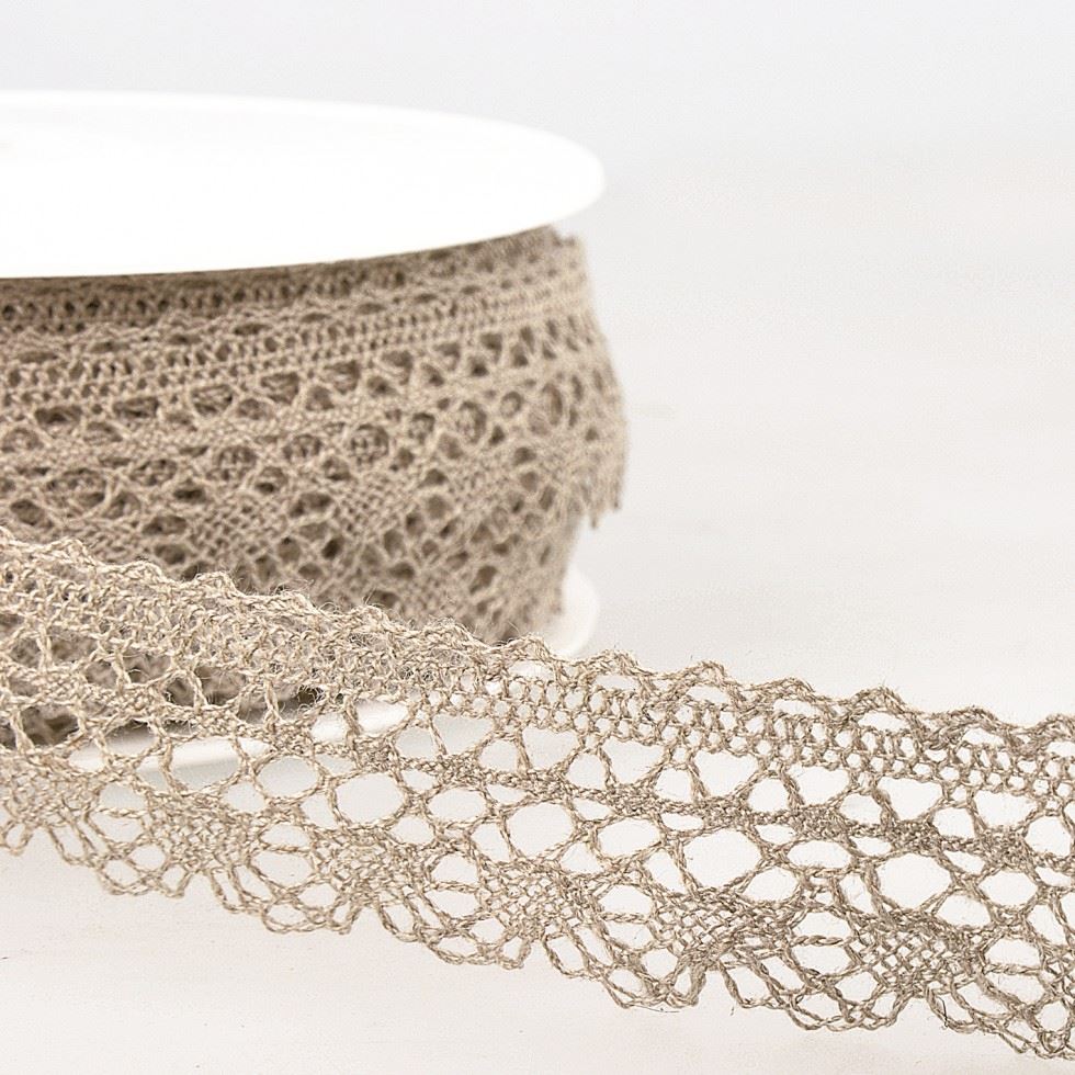 Stephanoise Linen Lace Trim Taupe