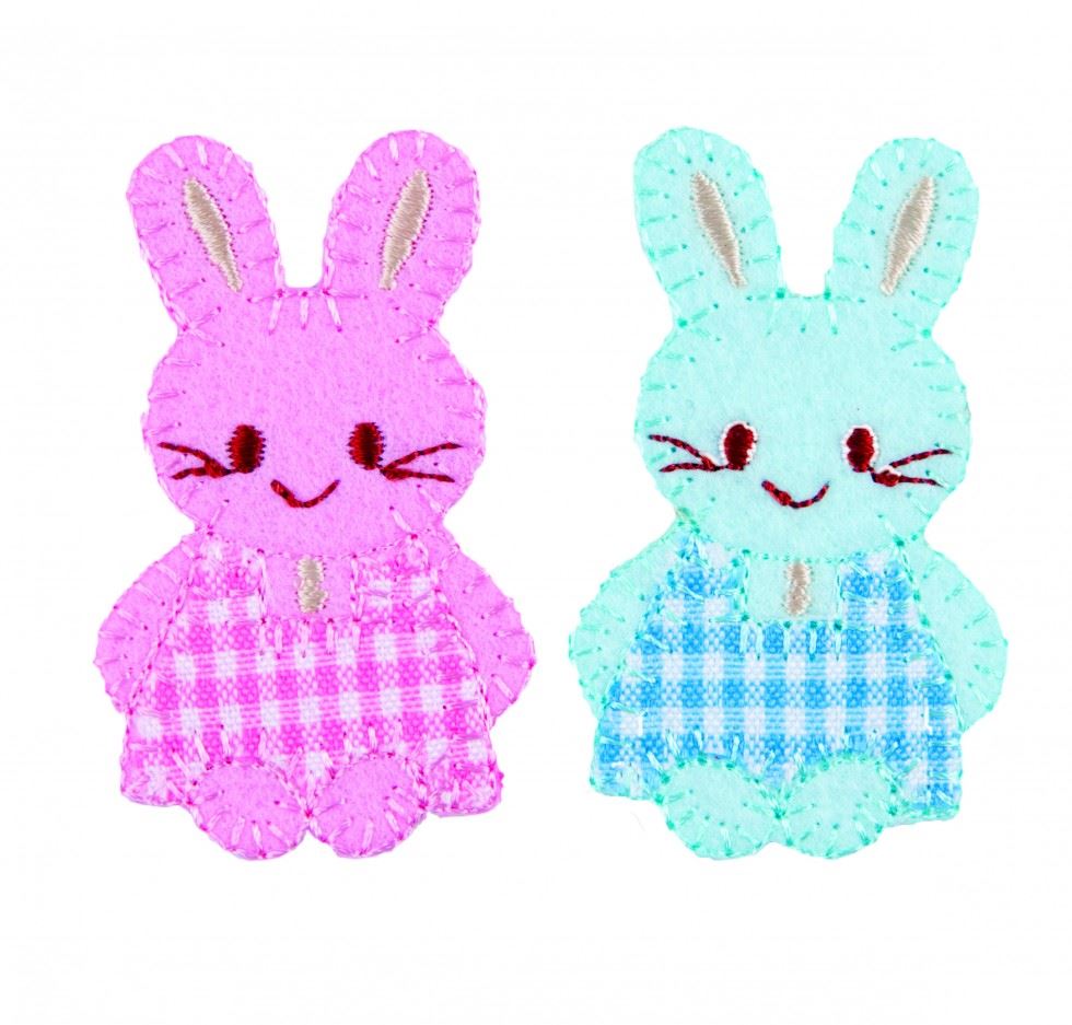Craft Factory Blue/Pink Patch Motif Checked Bunnies