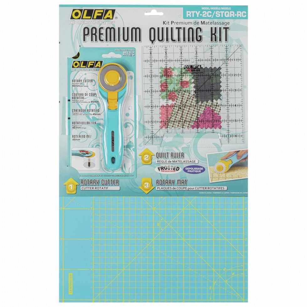 Olfa Yellow/Blue Rotary Cutter, Mat & Ruler Kit
