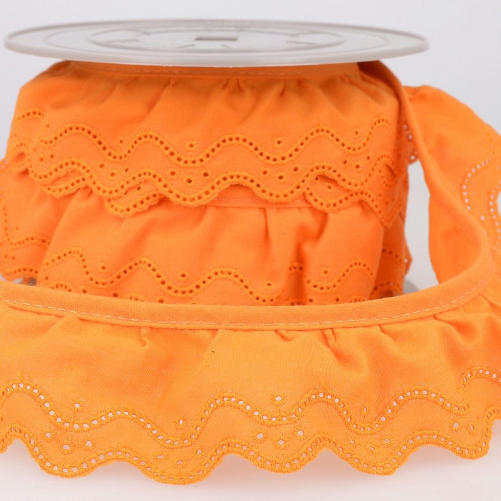 Stephanoise Eyelet Gathered Lace Trim Orange
 