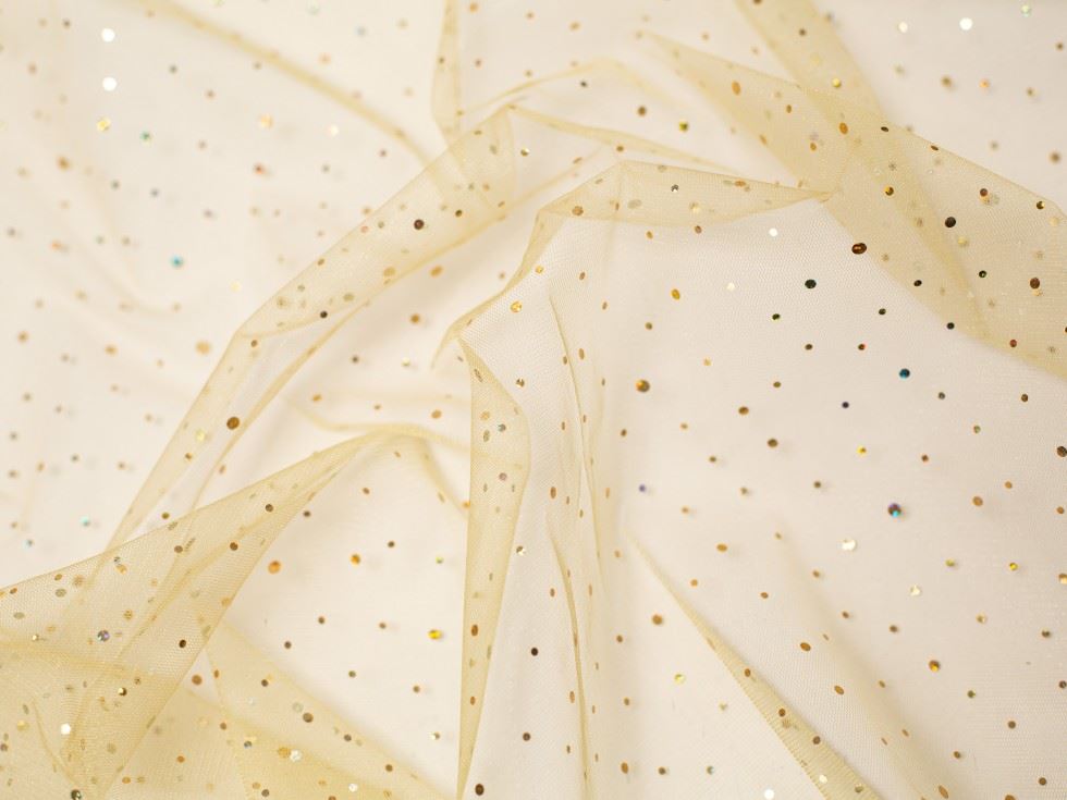 Minerva Core Range Gold Sequin Tulle Net Fabric