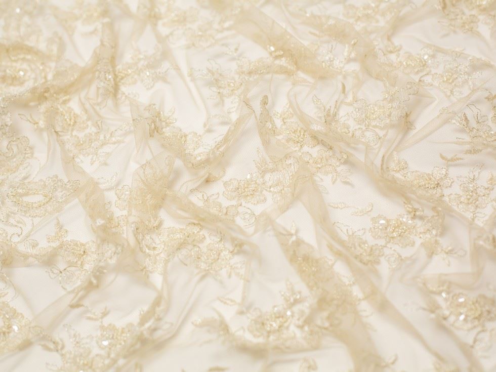 Minerva Core Range Sienna Beaded Lace Fabric Cappuccino
 