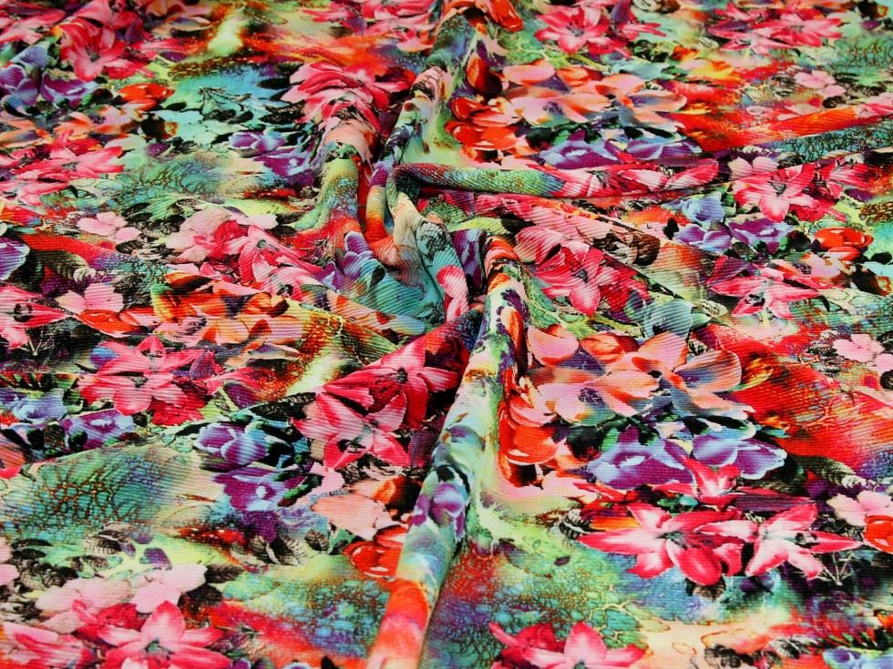 Multicoloured Deadstock Pleated Plisse Stretch Knit Fabric