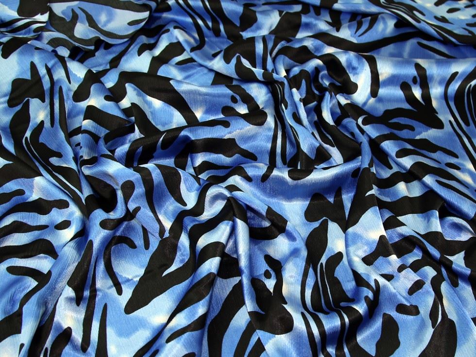 Blue Deadstock Crinkle Satin Fabric