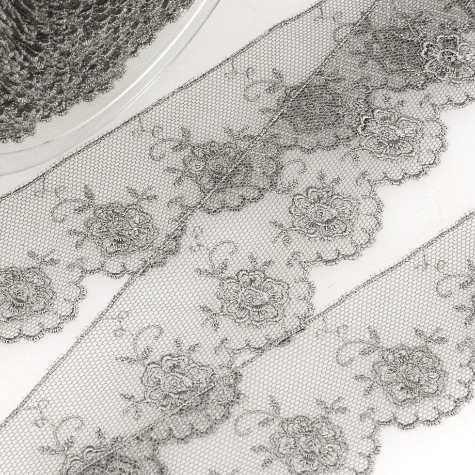Stephanoise Valenciennes Lace Trim Dark Grey