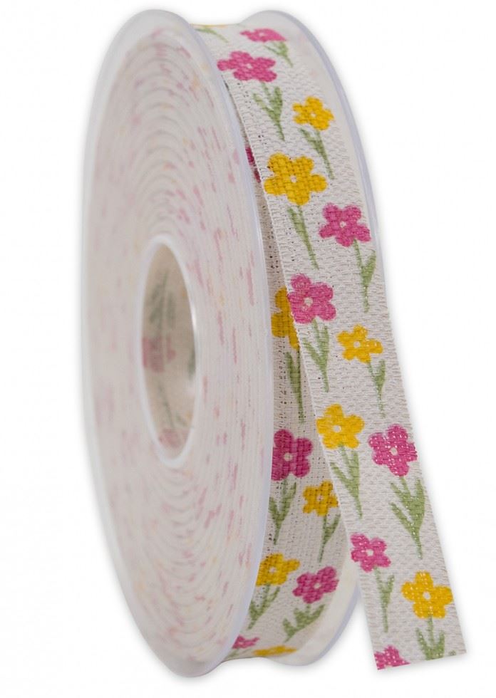 Pink Flower Print Ribbon (Value Roll)
