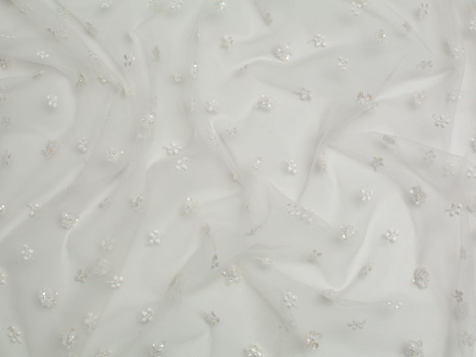 Daisy Sequin Mesh Fabric Ivory
 