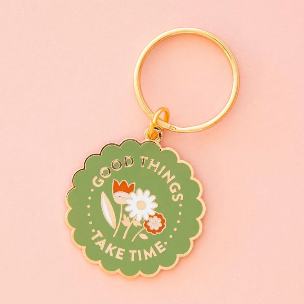 Sarah Hearts Good Things Take Time Enamel Keychain
 