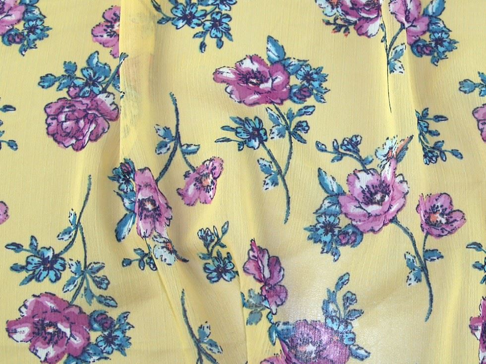 Yellow & Mauve Deadstock Crinkle Sheer Chiffon Fabric