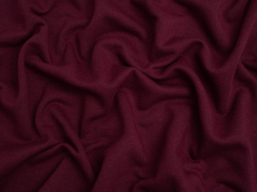 Minerva Core Range Bordeaux Recycled Fleece Back Sweatshirt Stretch Knit Fabric
