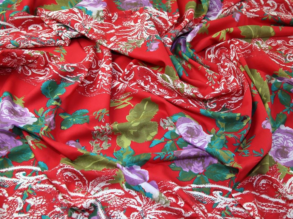 Red Deadstock Cotton Lawn Fabric