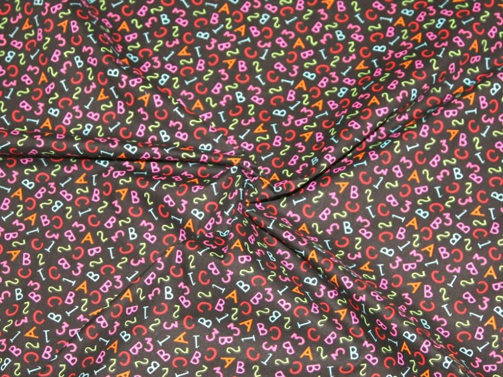 Printed Polycotton Fabric Black & Multicoloured
 