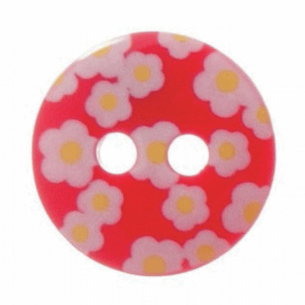 Hemline Round Flower Buttons Red