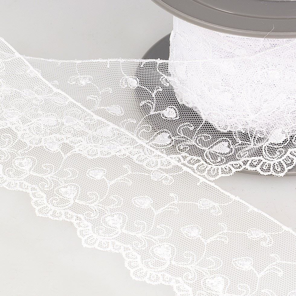 Stephanoise White Embroidery Tulle Lace Trim