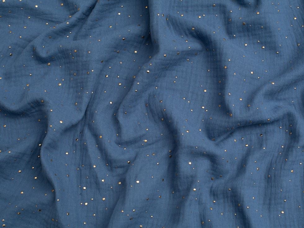 Minerva Core Range Foil Cotton Double Gauze Fabric Indigo Blue
 