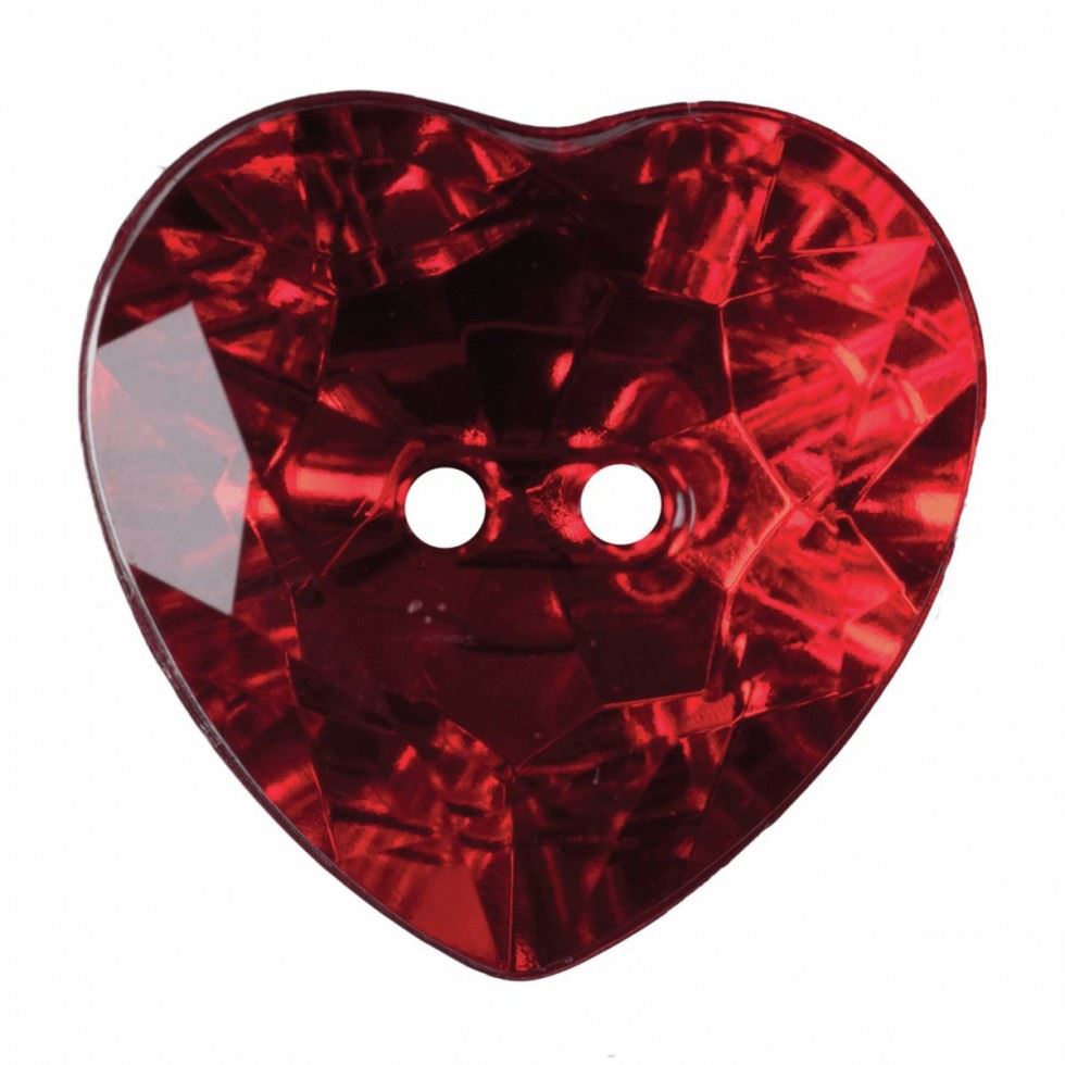Hemline Red Heart Faceted Buttons