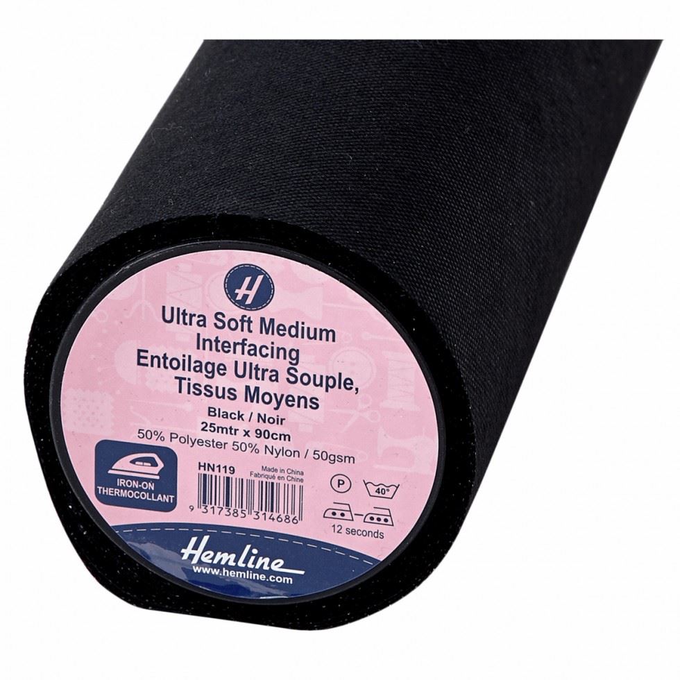 Hemline Black Super Soft Medium Iron On Interfacing