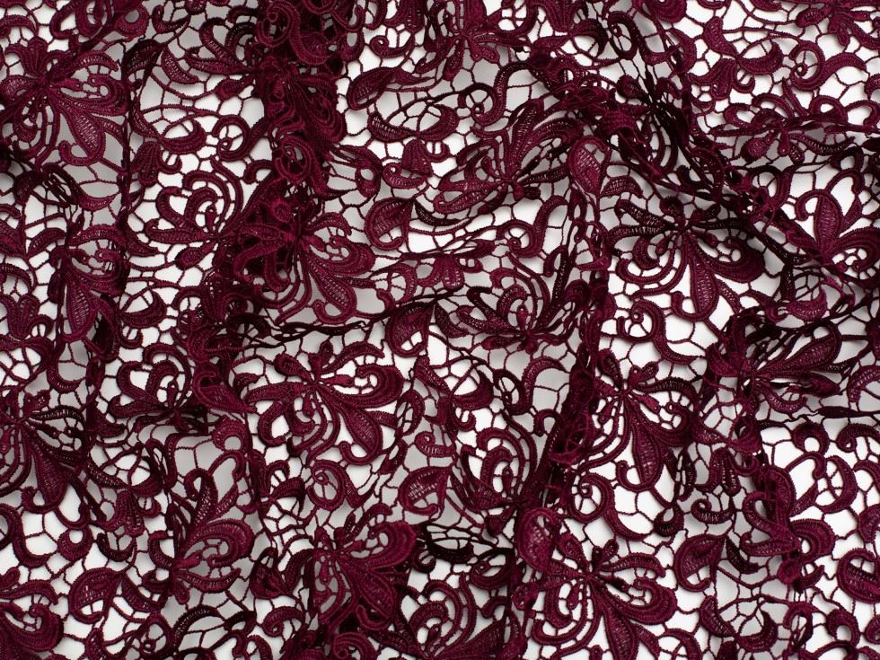Minerva Core Range Burgandy Heavy Guipure Lace Fabric