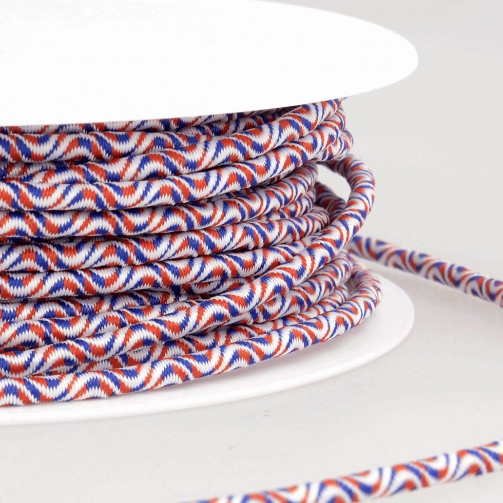 Stephanoise Wave Patterened Round Elastic White & Red & Blue