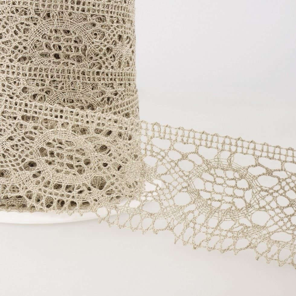Stephanoise Linen Lace Trim Taupe
 