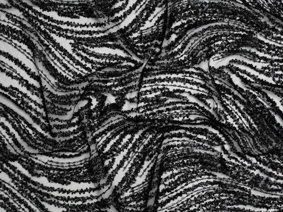 Minerva Core Range Black Beaded Embroidered Tulle Lace Fabric