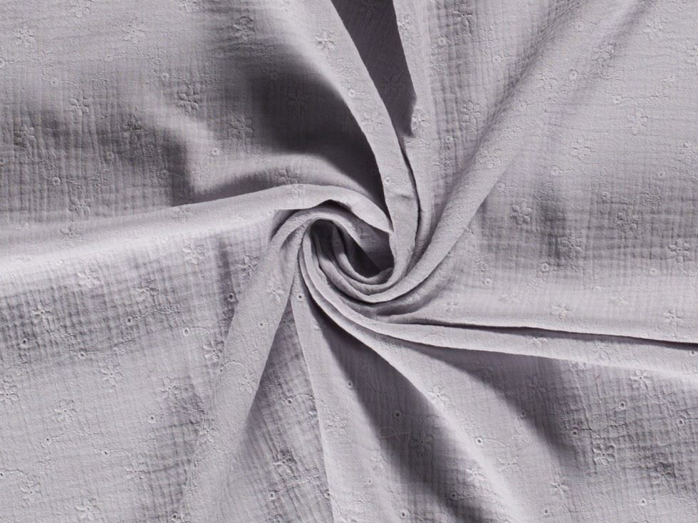Embroidered Cotton Double Gauze Fabric Light Grey
 