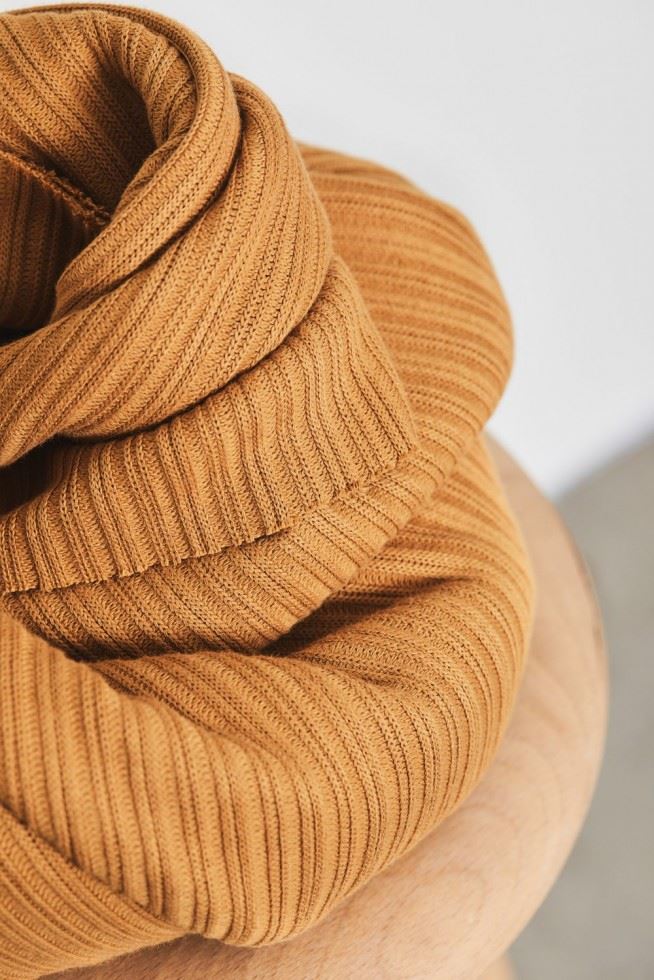 Mind The Maker Dry Mustard Selanik Rib Textured Stretch Knit Fabric