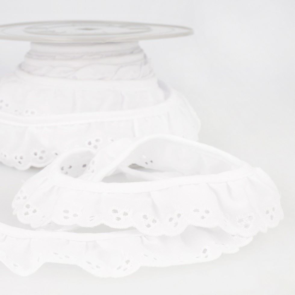 Stephanoise Broderie Anglaise Gathered Lace Trim White
 