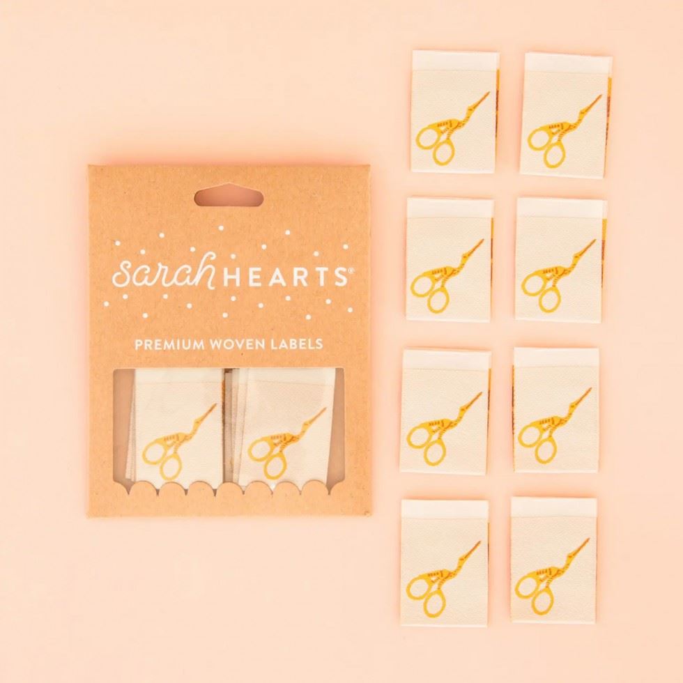 Sarah Hearts Stork Scissors Woven Labels
 