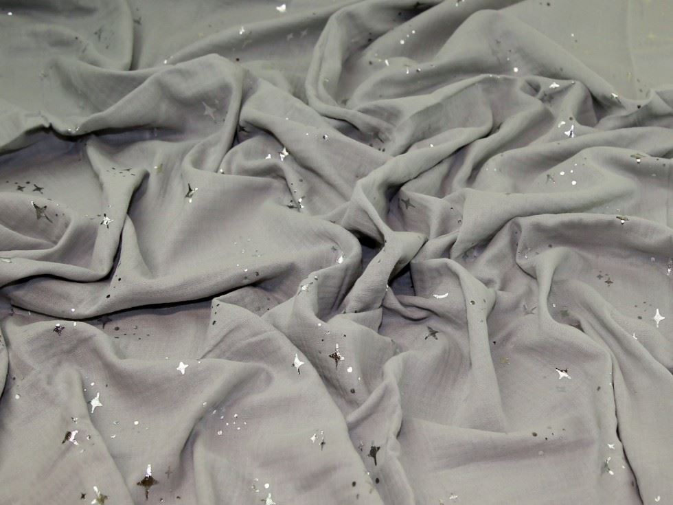 Grey & Silver Deadstock Foil Cotton Double Gauze Fabric