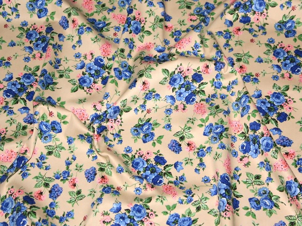 Deadstock Hendon Stretch Woven Cotton Twill Fabric Cream & Blue