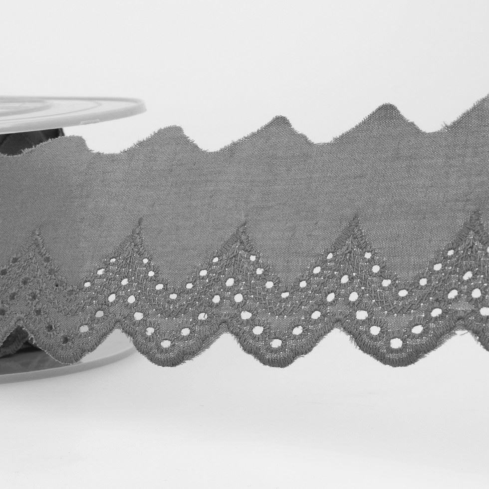 Stephanoise Eyelet Lace Trim Graphite Grey