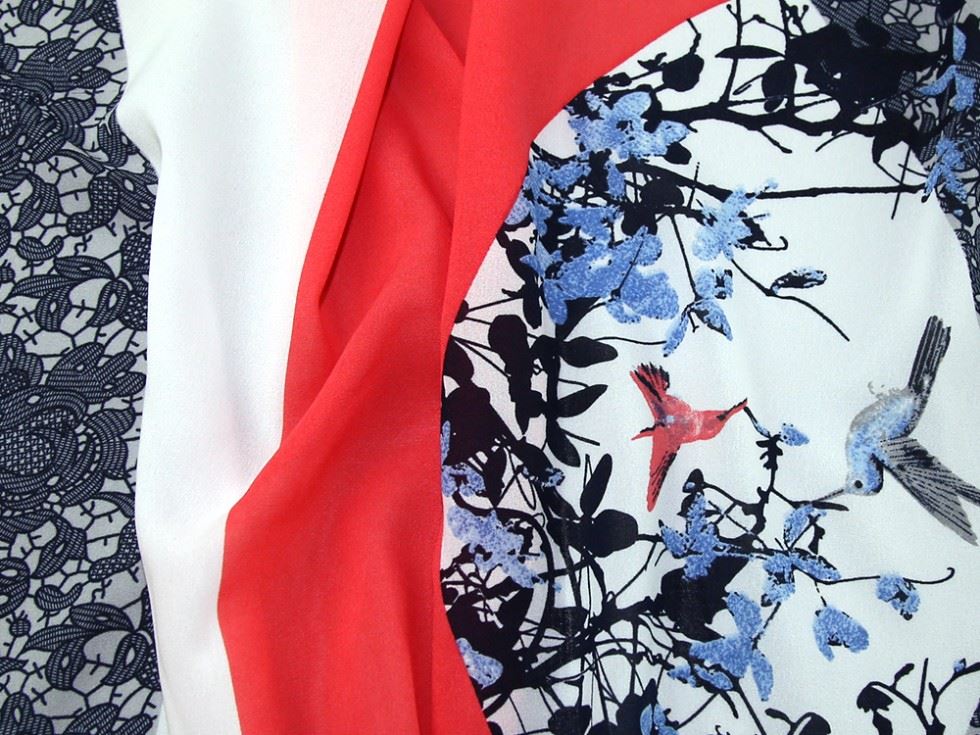 Navy Coral Deadstock Polyester Georgette Fabric